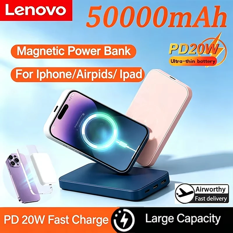 Batería Externa Power Bank Lenovo PD22 Inalámbrico Magnético 500000mAh