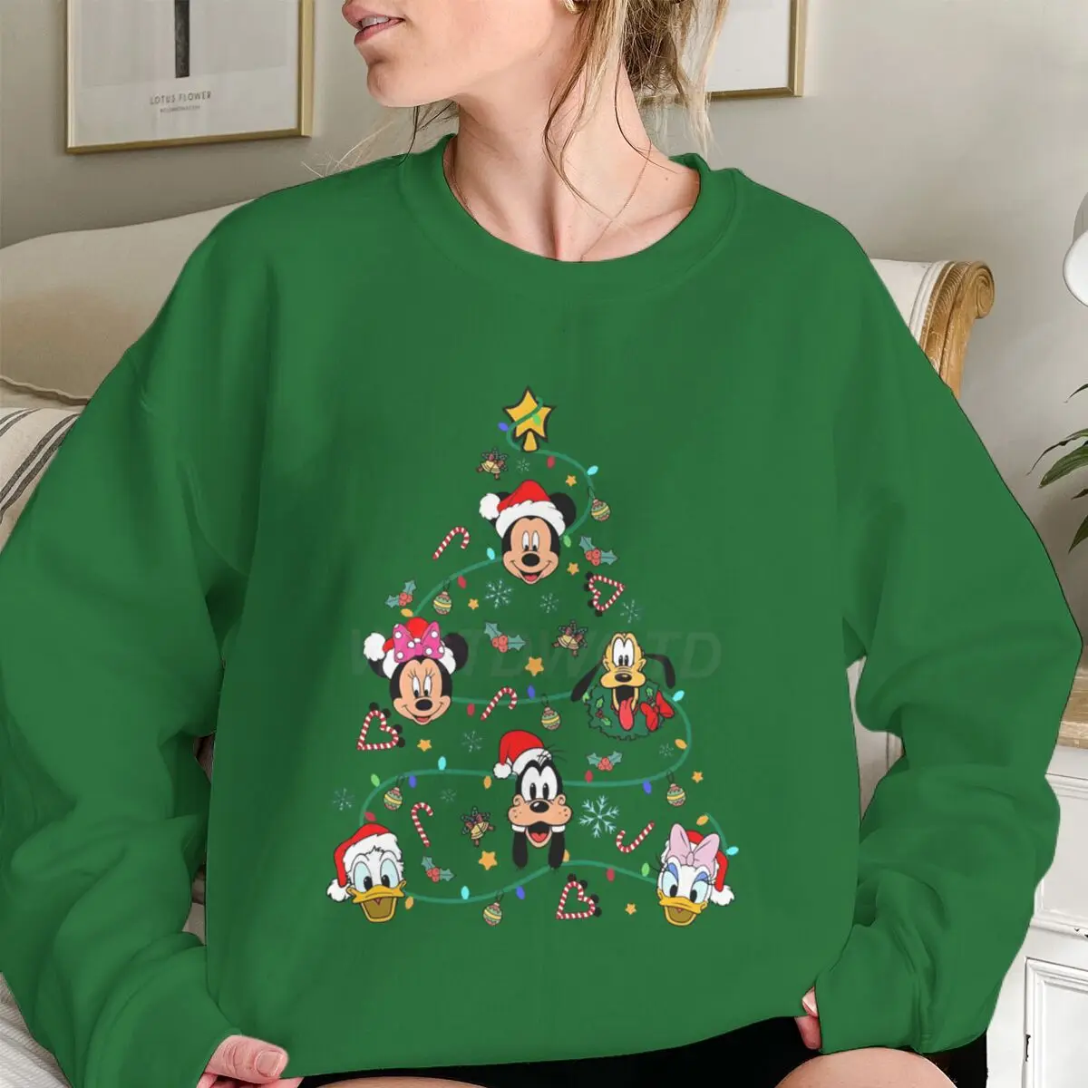 بلوزات نسائية كارتون ميكي والأصدقاء أضواء عيد الميلاد الخريف كم طويل البلوفرات Harajuku سترة غير رسمية الموضة