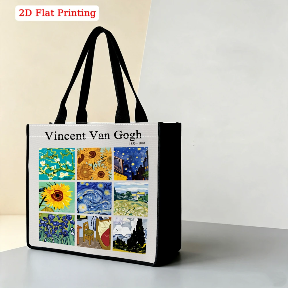 Van Gogh Masterpiece Oil Painting 9-Grid Collection Print Large Tote Bag, Classic Art Aesthetic Handbag for Art Lovers