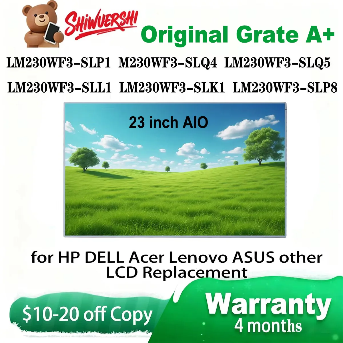 

Original New A+ 23" FHD LCD Screen LM230WF3 SLP8 LM230WF3 SLK1 LM230WF3 SLL1 LM230WF3 SLQ4 LM230WF3 SLQ5 LM230WF3 SLP1