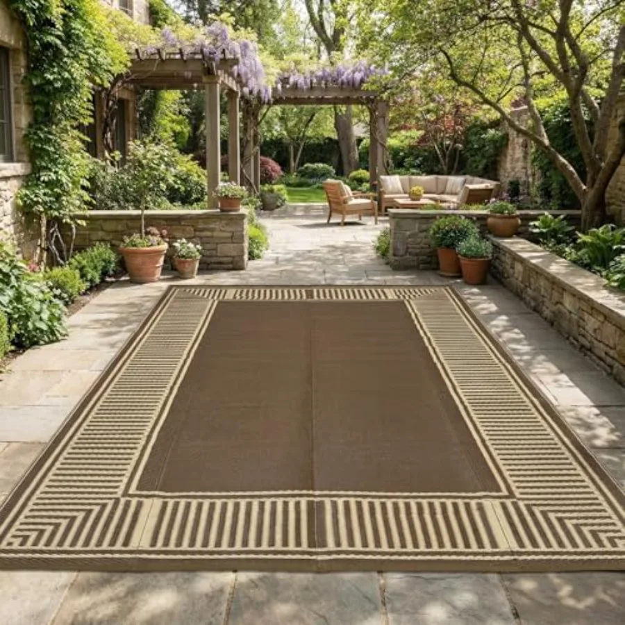 

Large Outdoor Rugs for Patio 10x14, Reversible Plastic Straw Rug in Brown, Waterproof Portable for RV, Porch, Deck, Balcony, Be