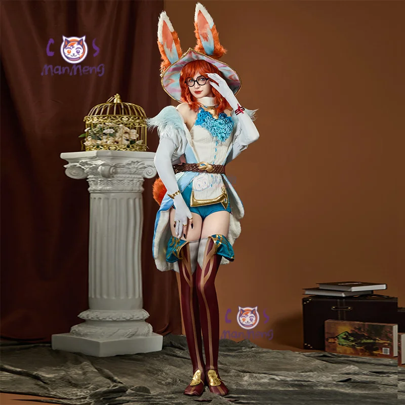 Aurora Cosplay LOL the Witch between Worlds Costume Sexy Sweet Rabbit Ear Hat Tail Wig Accessories Props Halloween party uniform