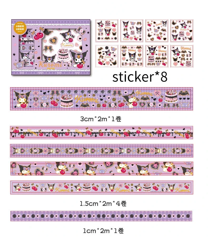 Sanrio Tape Gift Box Cute Cartoon Kuromi My Melody Cinnamoroll Pochacco Bronzing Handbook Washi Tape