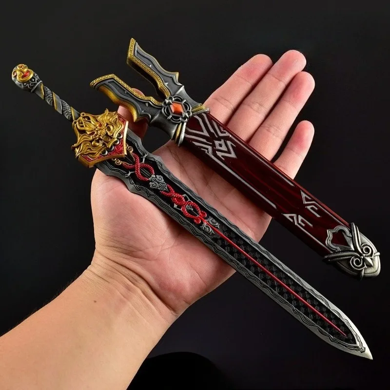 30cm/11.81in naraka: peça decorativa periférica de jogo bladepoint, espadas longas com bainha quanjian, modelo de presentes para meninos, exibição de mesa