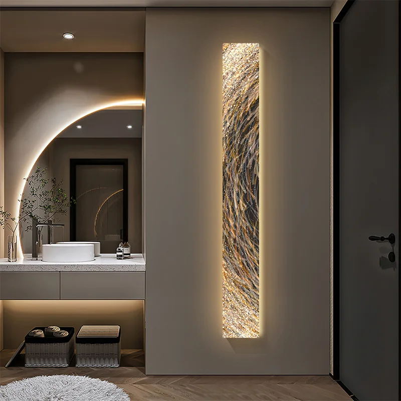 Modern abstract entrance decorative painting, living room light luxury vertical plate long strip led light luminous mural