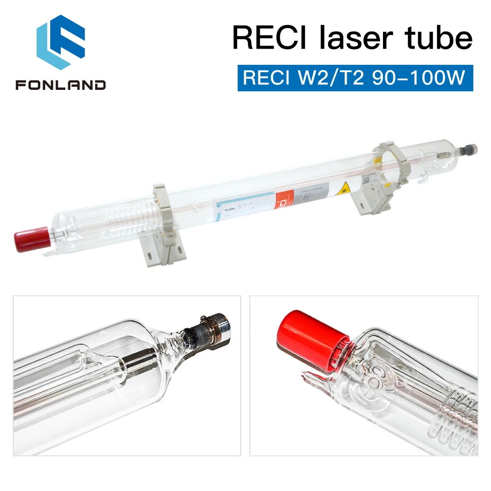 FONLAND Reci W2/T2 90W-100W CO2 Laser Tube Dia.80mm/65mm For CO2 Laser Engraving Cutting Machine Wooden Case Box Packing