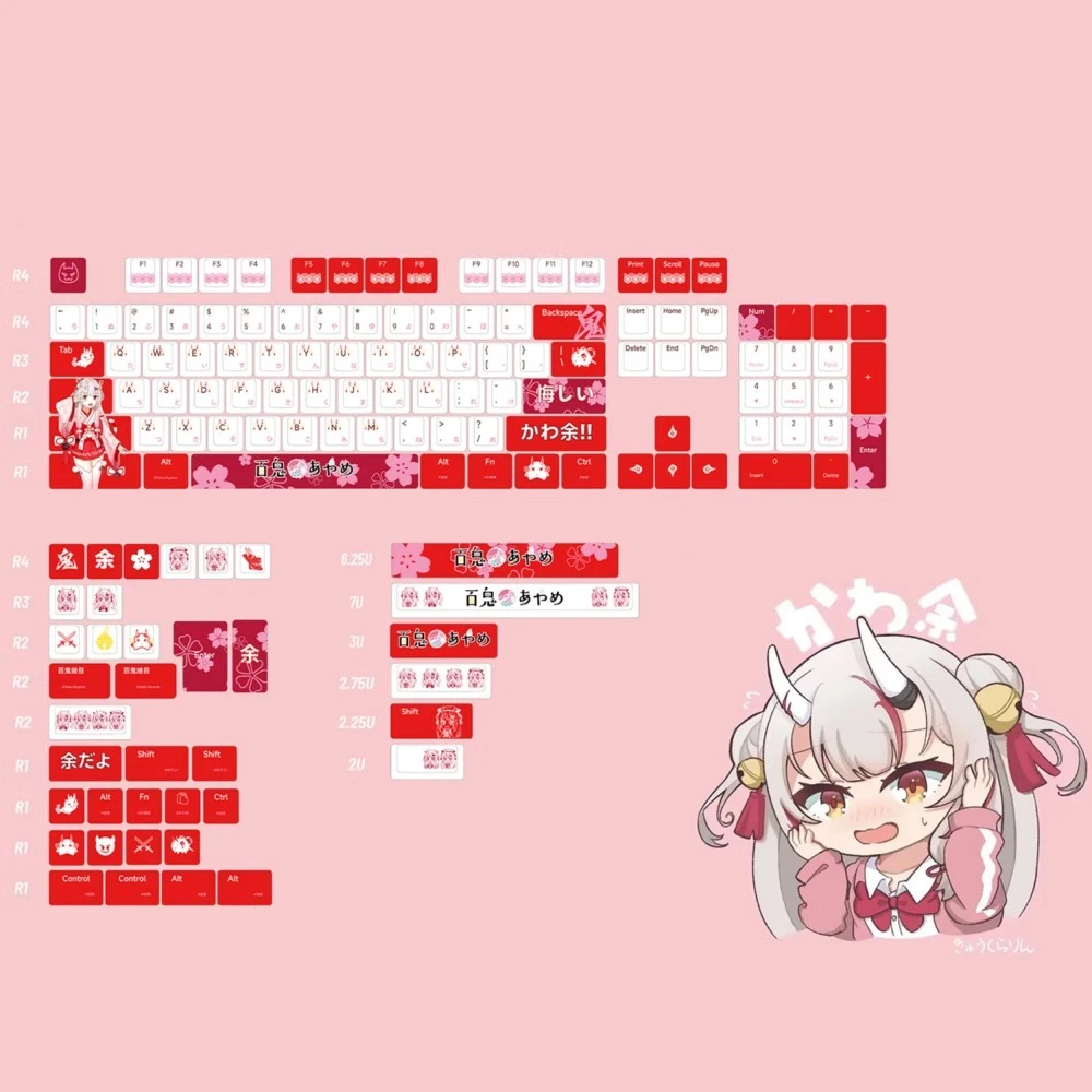 142 Keys/set Nakiri Ayame Key Caps PBT Dye Subbed Anime Gaming Keycaps Cherry Profile Lightproof Keycap For GH60 GK64 68 75 96