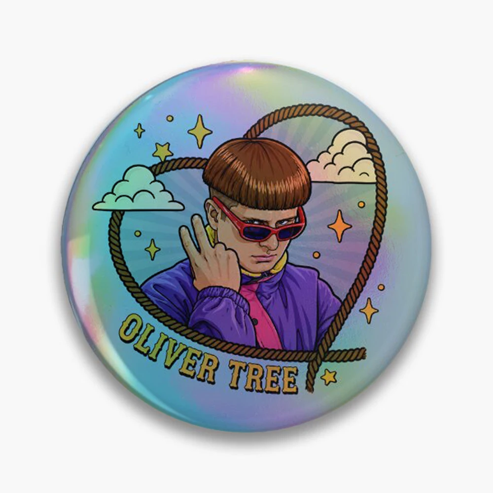 RIP Oliver Tree  Pin Holographic Star Heart Pin Brooches Laminated Button Fashion Accessory