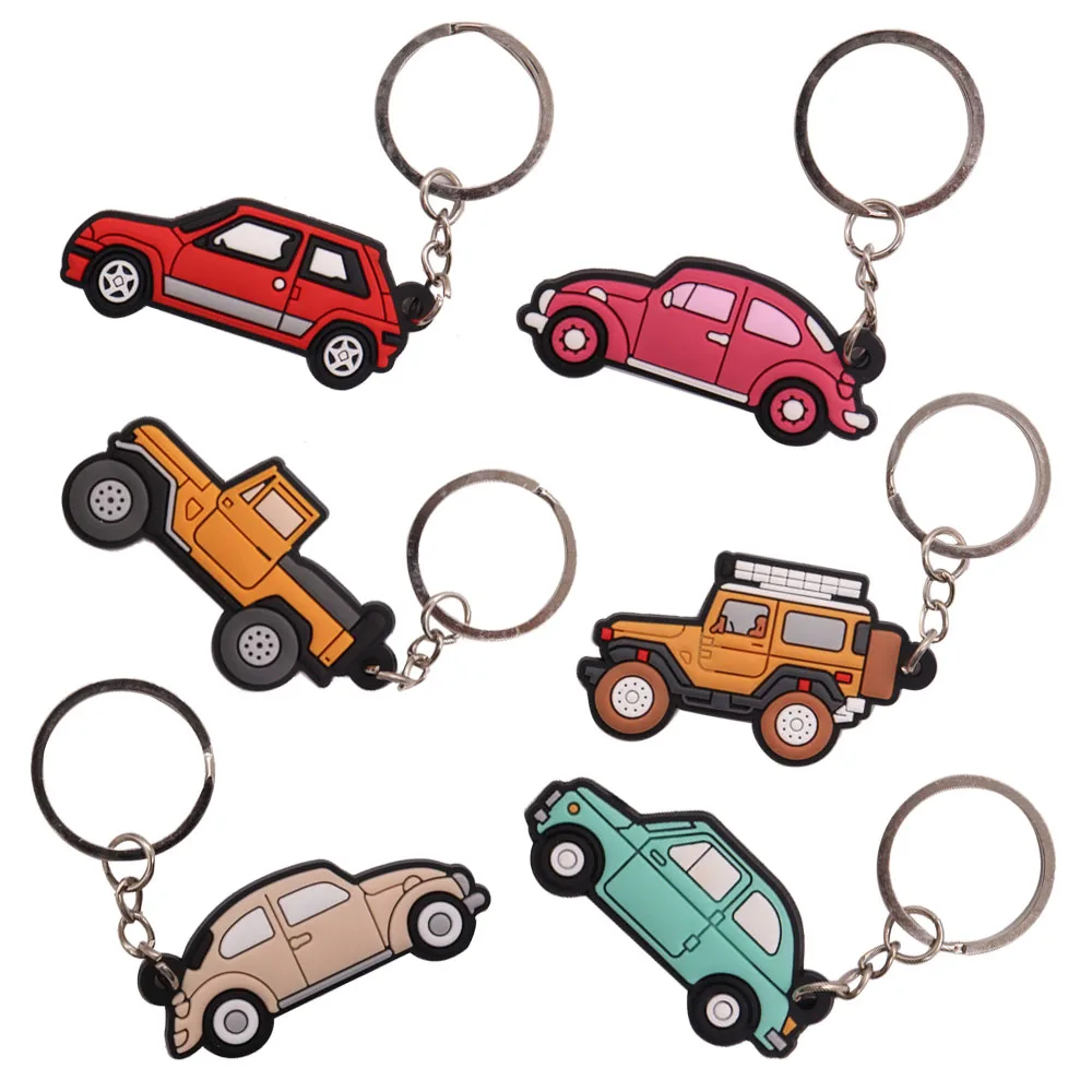 

40PCS PVC Keychain Kawaii Cartoon Key Rings Jeep Car Truck Pattern Key Holders Fit Adult Car Keys Kids Party Gift Trinkets