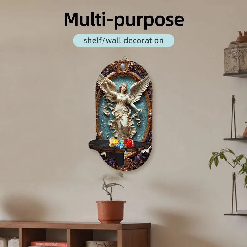 Retro Forest Alphabet A Shape Multifunctional Wall Shelf Storage Rack, 2D Printed Flower Heart Lock Forest Theme, Easter Gift
