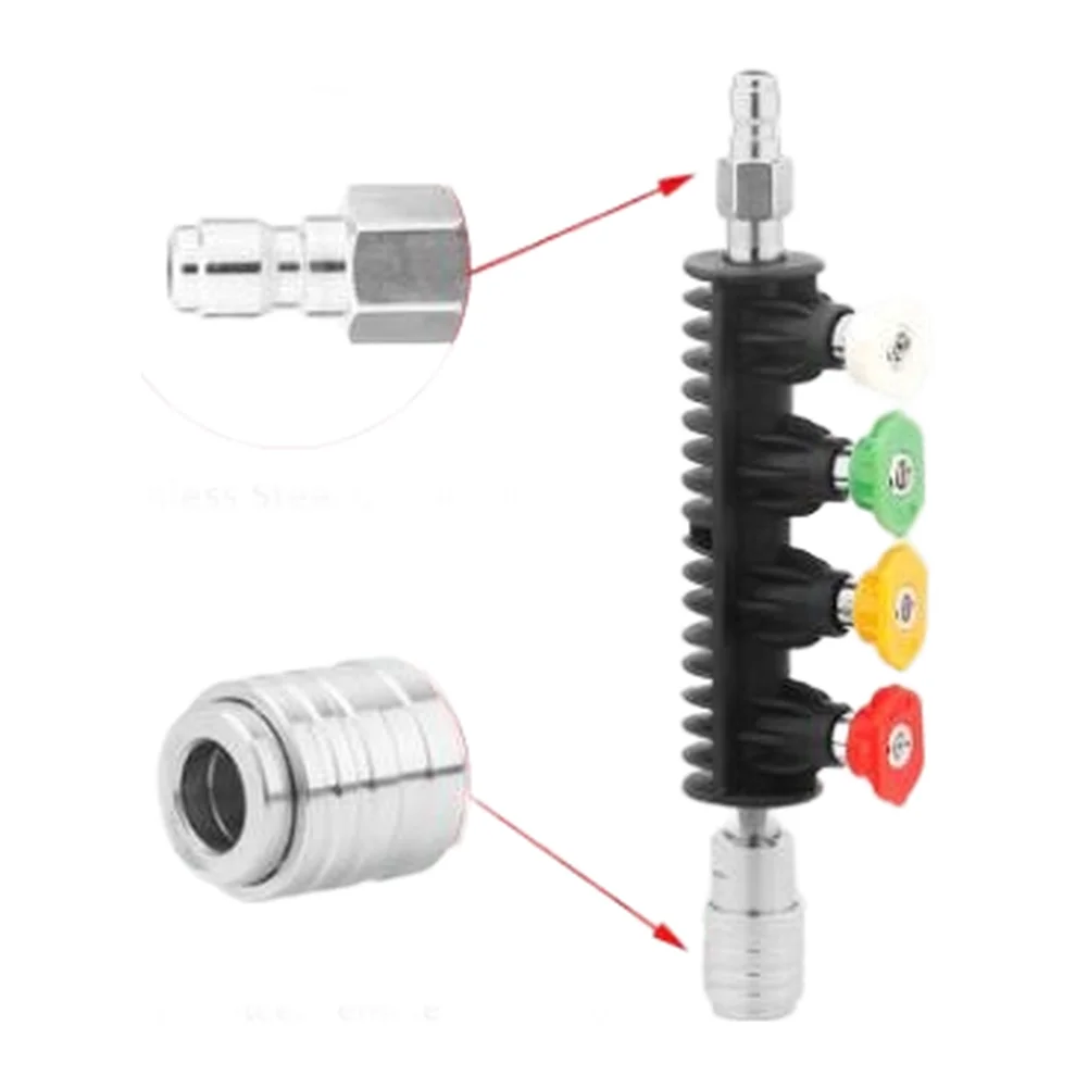 Stainless Steel Pressure Washer Nozzle Featuring Quick Connect 1/4 Inch Interface Self Locking Seal and Adjustable Spray Range