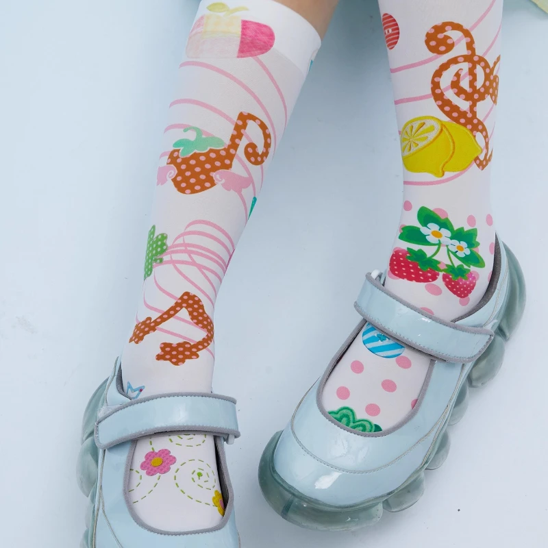 Japanese Original Design Cute Music Note Print White Women's Stockings Autumn New Sweet Cute Versatile Mid-Calf Socks Ladies