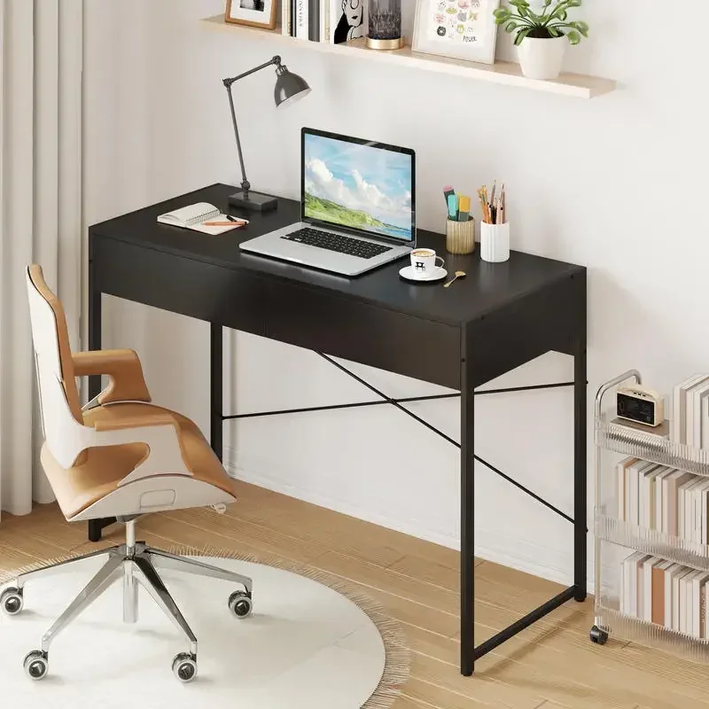

Computer Desk with 2 Drawers 44 Inch Home Office Desk with Metal Frame-Black