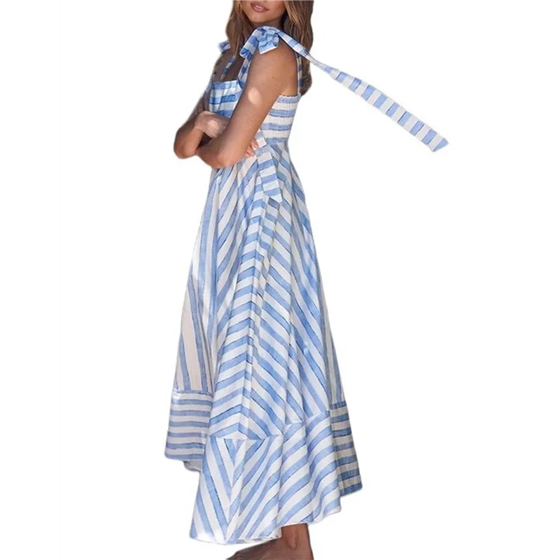 ABRT-Mulher verão floral sem mangas maxi vestido casual alça espaguete em camadas flowy praia vestido longo