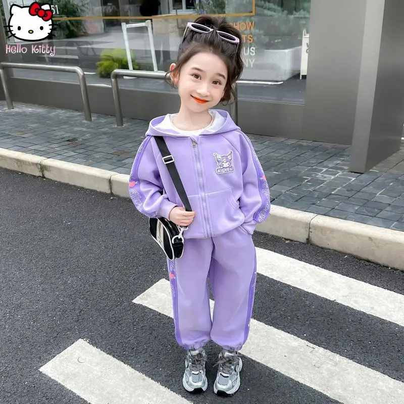 

Cartoon Kawaii Girl Kuromi Clothing Hoode Jacke Suit Anime Spring Autumn New Sanrio Student Baseball Uniform Hooded Pant Fashion