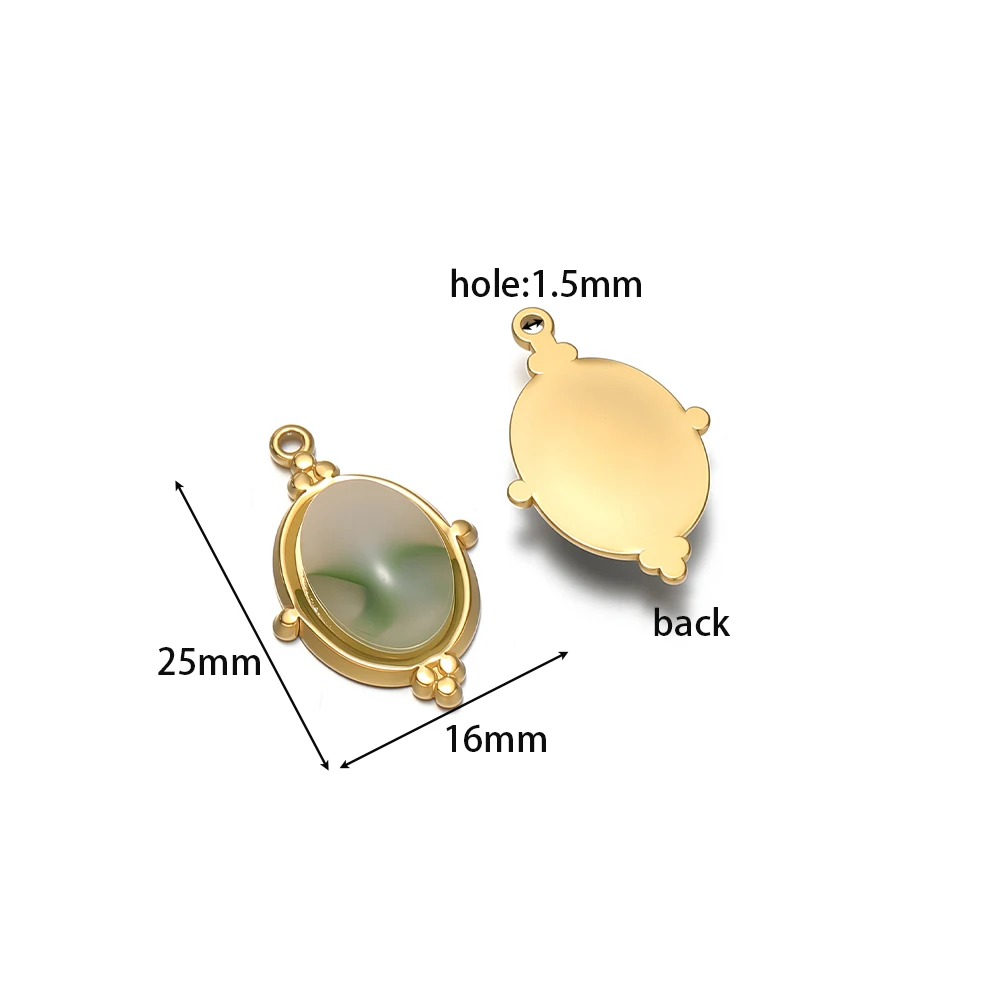 4 Stück Edelstahl-Oval-Anhänger mit Naturstein, vergoldet, für DIY-Schmuck, Ohrringe, Halsketten, Armbänder, Zubehör – Detail 1
