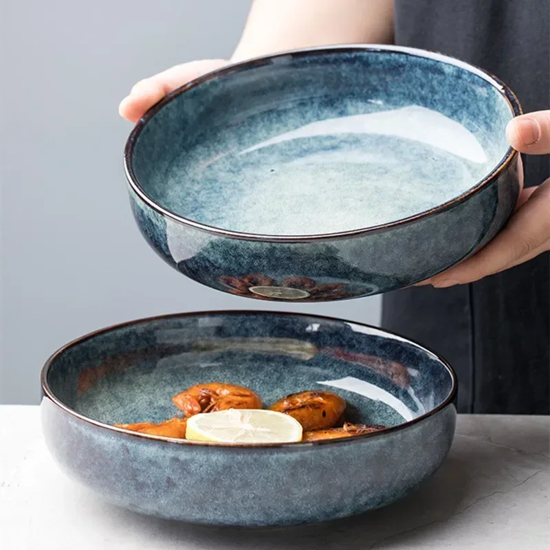 Retro Ceramic Bowl Bowl Salad Single Nordic Dish Creative Noodle Home Personalized Dish Plate Deep