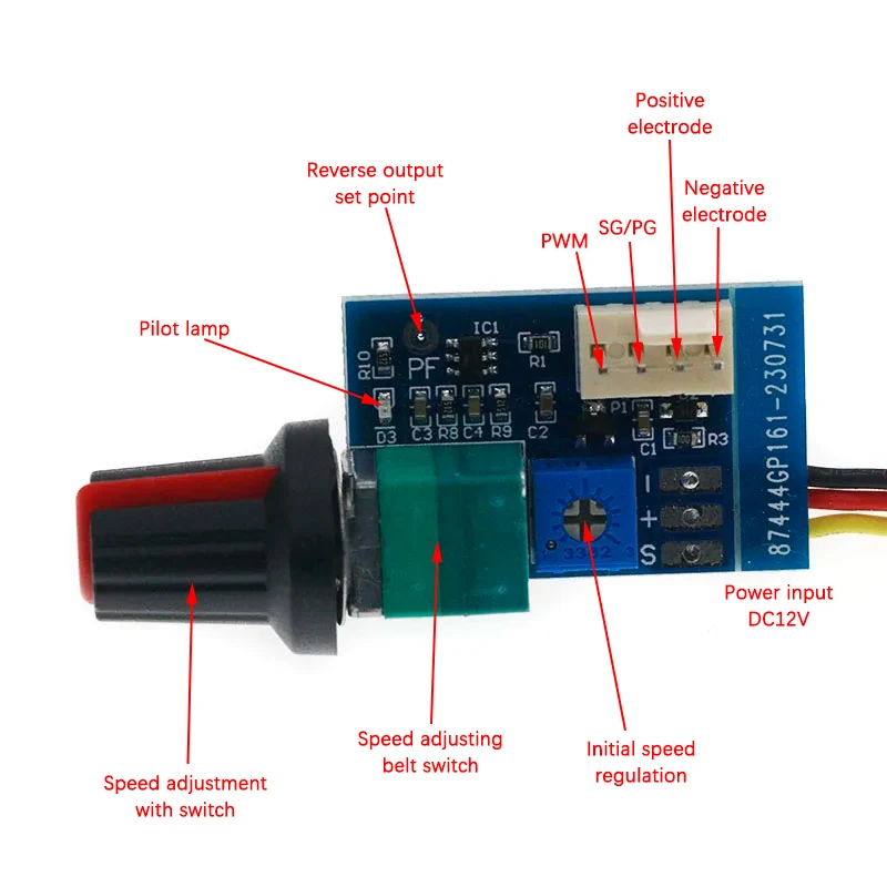 DC12V Manual Four-Wire PWM Fan Speed Motor Controller Board With Knob Switch Governor Module With 3Pin Connector Power Supply