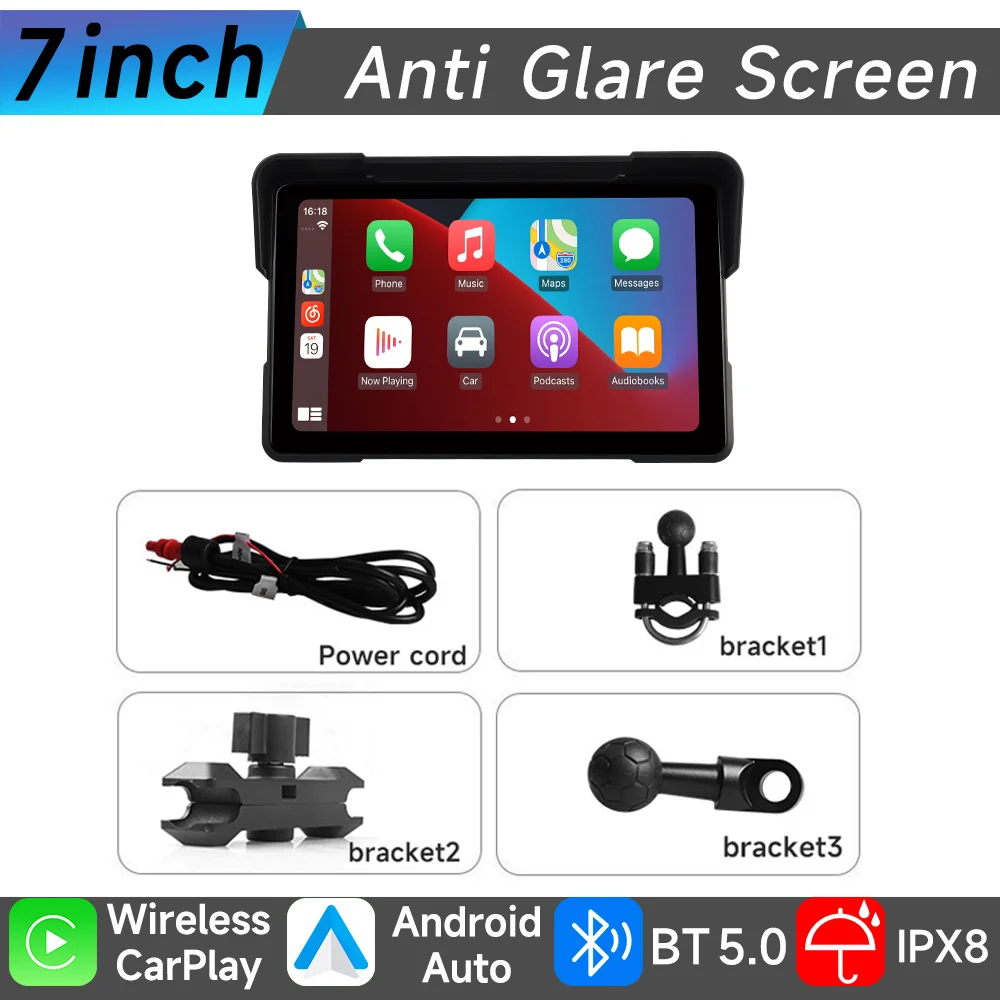 Jiuyin 7 inch motorfiets draadloze Carplay Android Auto draagbare navigatie GPS-scherm IPX7 waterdicht display Bluetooth