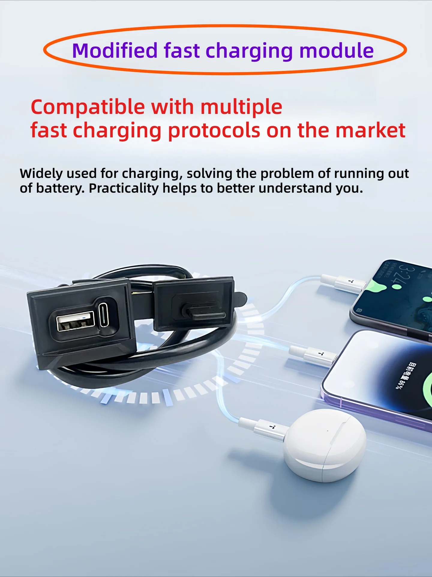 Suitable for VOGE motorcycle RR500S RR660S 250RR RR525 modified dual port fast charging charger charging port USB+Typec port