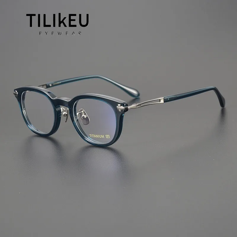 

Vintage Thick Acetate Glasses Frame Japan Designer Business Men and Women Myopia Optical Oval Flat Prescription Eyeglasses Frame