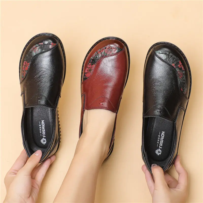 Ethnische V-Ausschnitt Perlenbesetzte Ballerinas Damen Schlichte Vintage Echtleder Mokassins Slip-On Loafer Elegante Alltagsschuhe für Mütter – Detail 24