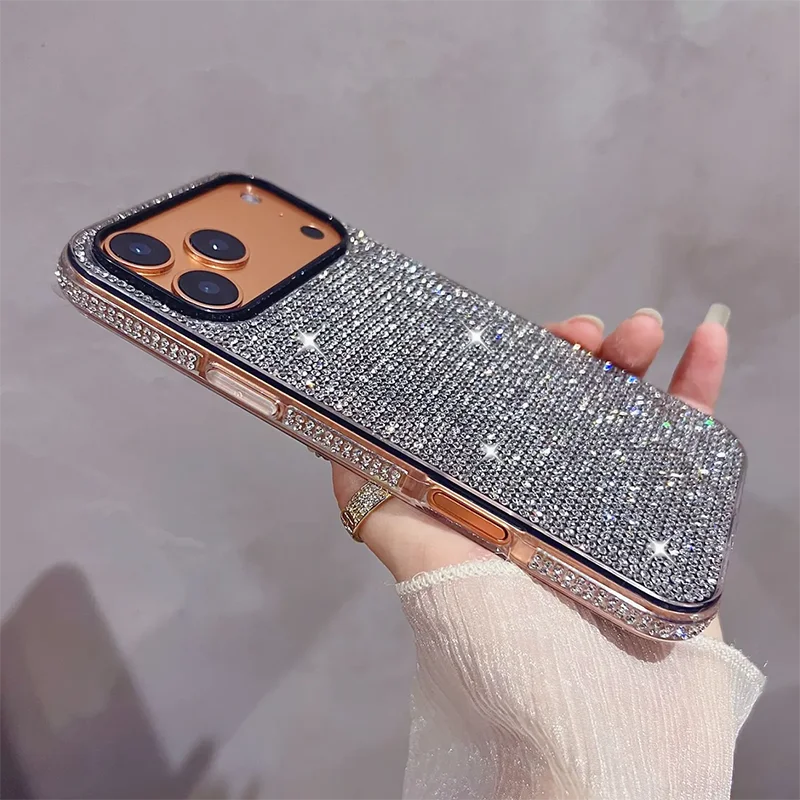 

Luxury Bling Rhinestone Case For iPhone 17 Pro Max 16 15 14pro 13 12 pro max Flash Diamond Phone Case Shining Cover Women