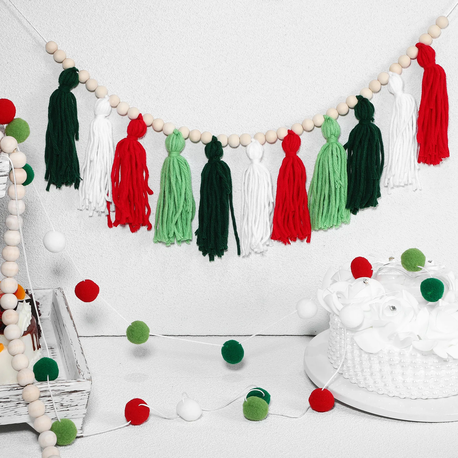 

Wall Decoration Pompom Garland Wreath Decorative Banner Hanging Tassel Wooden Pendant Exquisite