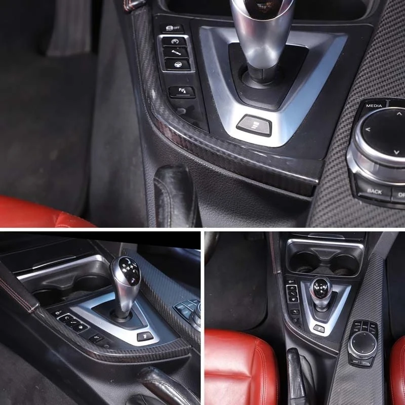For BMW F80 F82 F83 M3 M4 14-18 Real Carbon Fiber Car Gear Shift Side L Shape Strips Panel Trim Interior Accessories LHD 3
