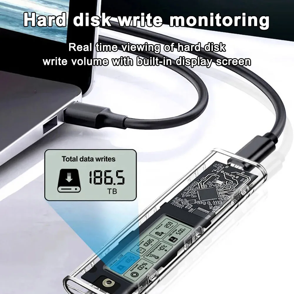 Kebidumei M2 SSD Case NVME SATA SSD Enclosure Tool Free 10Gbps USB 3.2 Gen2 Intelligent Digital Display External M.2 SSD Adapter