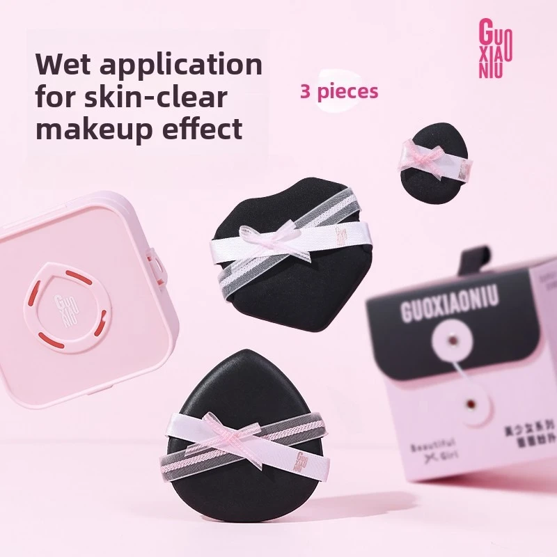 GUOXIAONIU 3pcs Pink Bowknot Powder Puff for Foundation & Concealer Dry and Wet Air Cushion Makeup Pads Cosmetic Puff Set