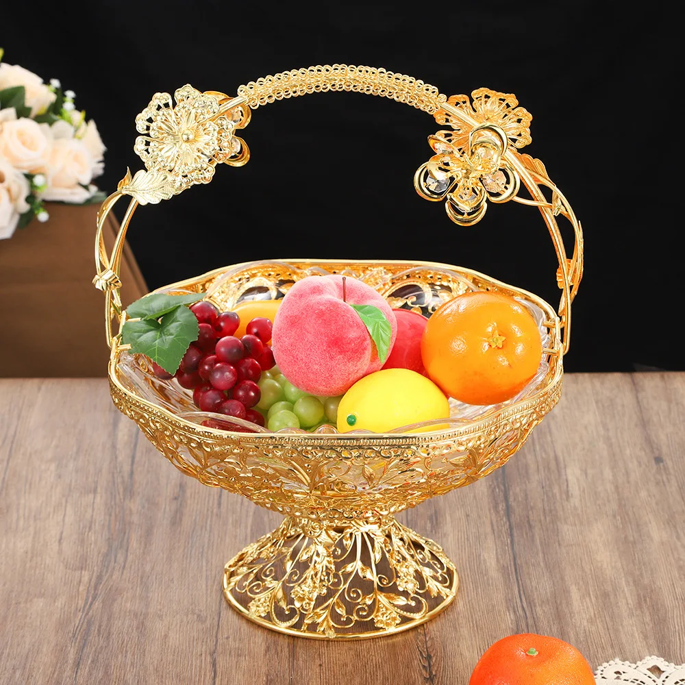 

HYS hollow fruit basket living room fruit basket ornament exquisite engraved portable fruit plate