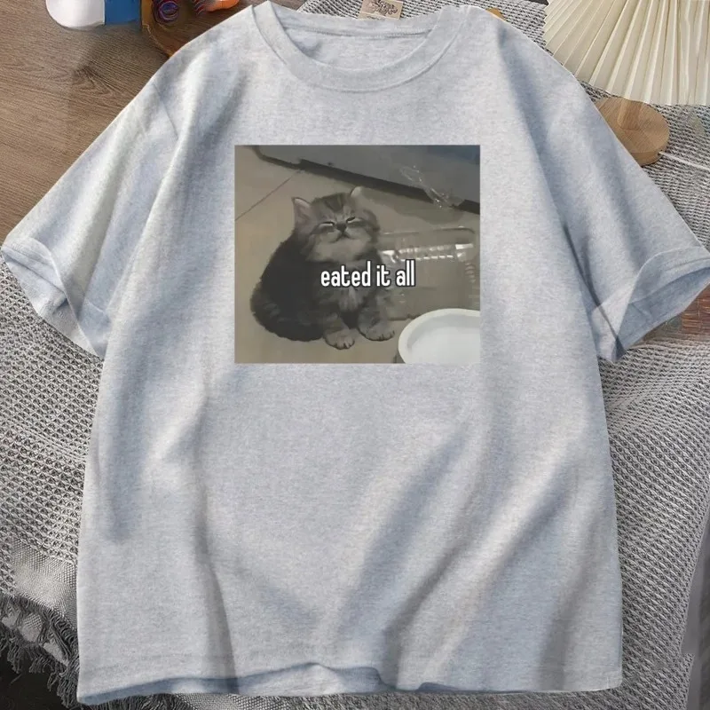 Camiseta divertida con Meme de gato, camiseta para amantes del gatito, camisetas gráficas de manga corta, camisetas estampadas, camisetas informales con cuello redondo para mujer