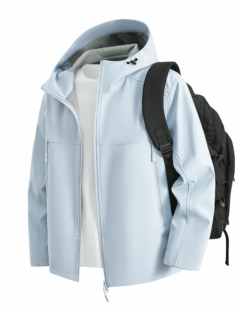 Women's Outdoor Sports Drawstring Hooded Jacket, Windproof Stain-Resistant Windbreaker with Zippered Pockets for Hiking Camping