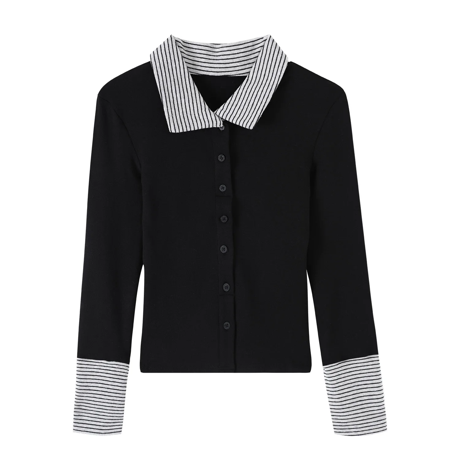 Women's Long Sleeve  Shirt T-Shirt Striped Patchwork Turn-down Collar Base Layer Small Top Outerwear Innerwear Autumn Win...