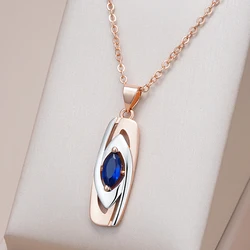 Kinel Luxury Blue Stone Pendant 585 Rose Gold Mixed White Gold Natural Zircon Pendant Necklace for Women Trendy Wedding Jewelry