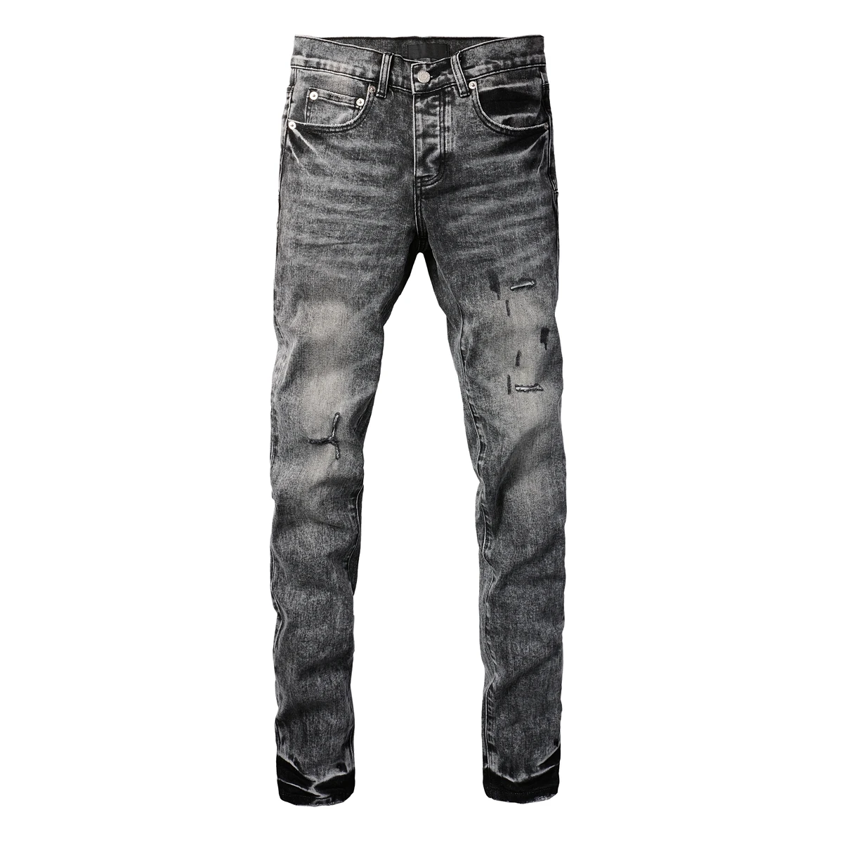 

Top quality Purple ROCA Branded Jeans Fashion Top Street Ripped Grey Paint Top Quality Repair Low Rise Skinny pants