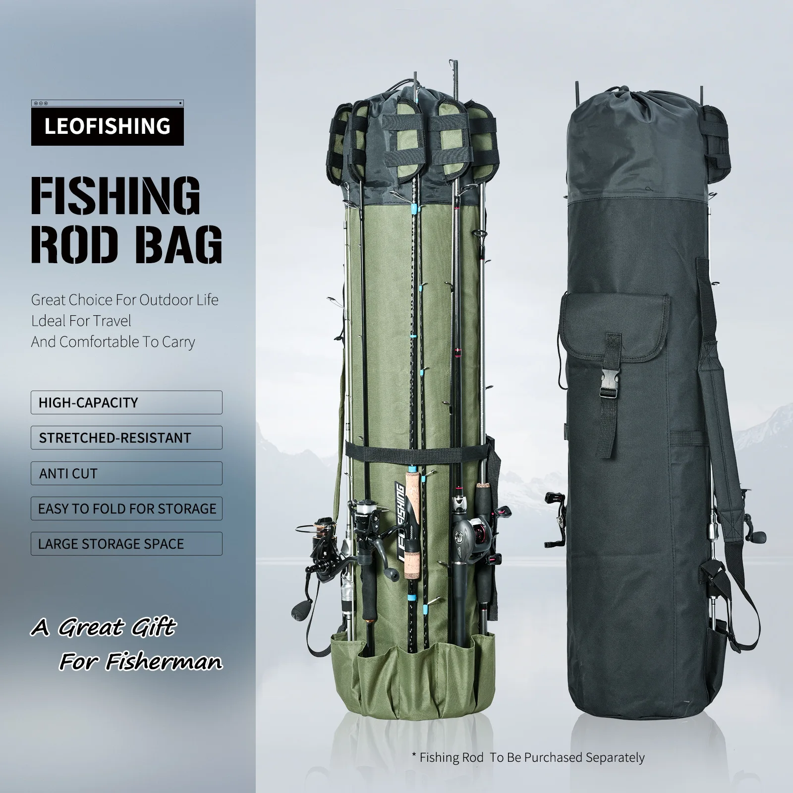 Sea.Yolo Folding Cylindrical Fishing Rod Bucket Bag Bundle Mouth Fishing Bag Fishing Rod Bag Sea Fishing Bag