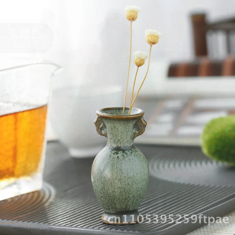 Creative Ceramic Mini Vase Bronze Glaze Handmade Small Flower Pot Hydroponic Countertop Decor Chinese Style Personalized