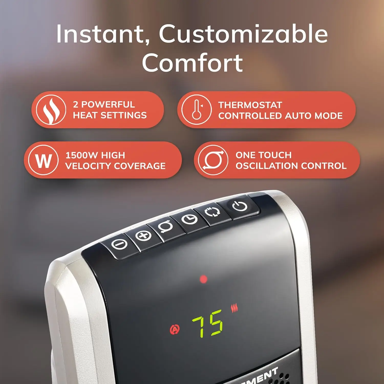 Oscillating Digital Ceramic Tower Heater for Large Rooms, with Adjustable Thermostat, Timer and Remote Control, 29 Inches