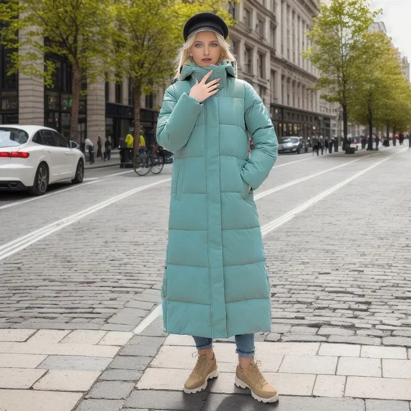 Over The Knee Long Parkas Coat Female 2025 Winter Fashion Slim-fit Down Cotton Hooded Thick Warm Parkas Coat Winter Jacket Women