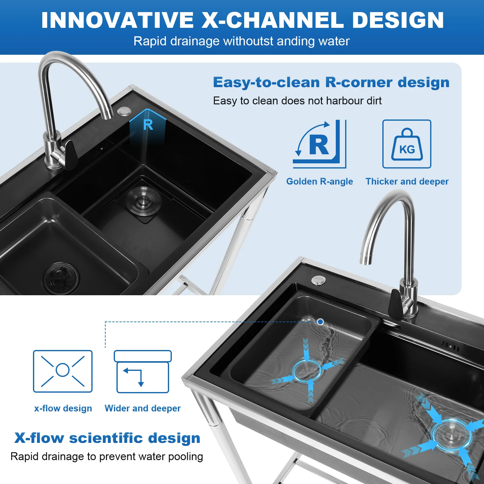 

Stainless Steel Utility Sink Adjustable Stand Deep Utility Sink Rust Proof for Kitchen Bathrooms Laundry Room