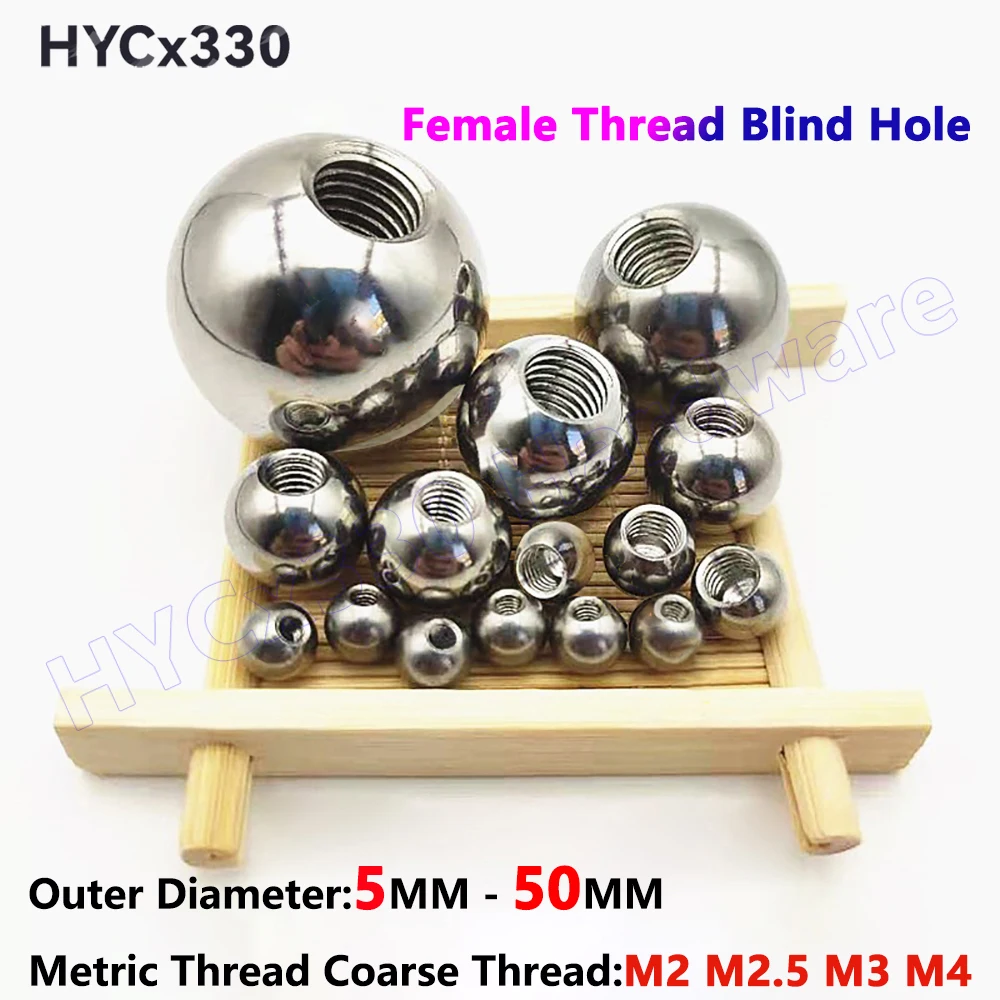 OD 5MM - 50MM 304 Stainless Steel Female Thread Blind Hole Smooth Ball Bead M2 M2.5 M3 M4 Metric Thread Half Hole Drilling Balls