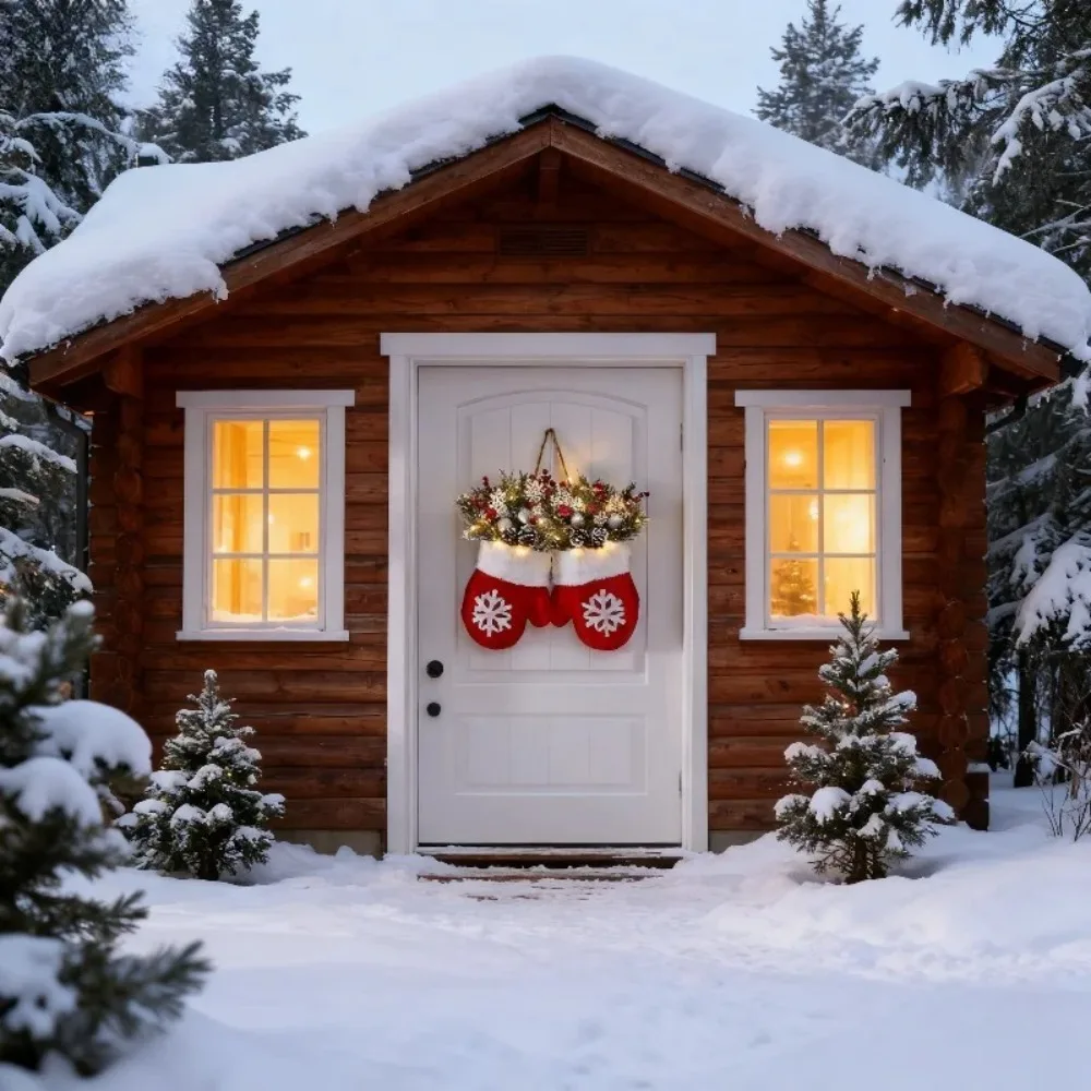 

Twinkling Christmas Mitten Wreath with LED Lights Artificial Berries Christmas Glove Wreath Large Size