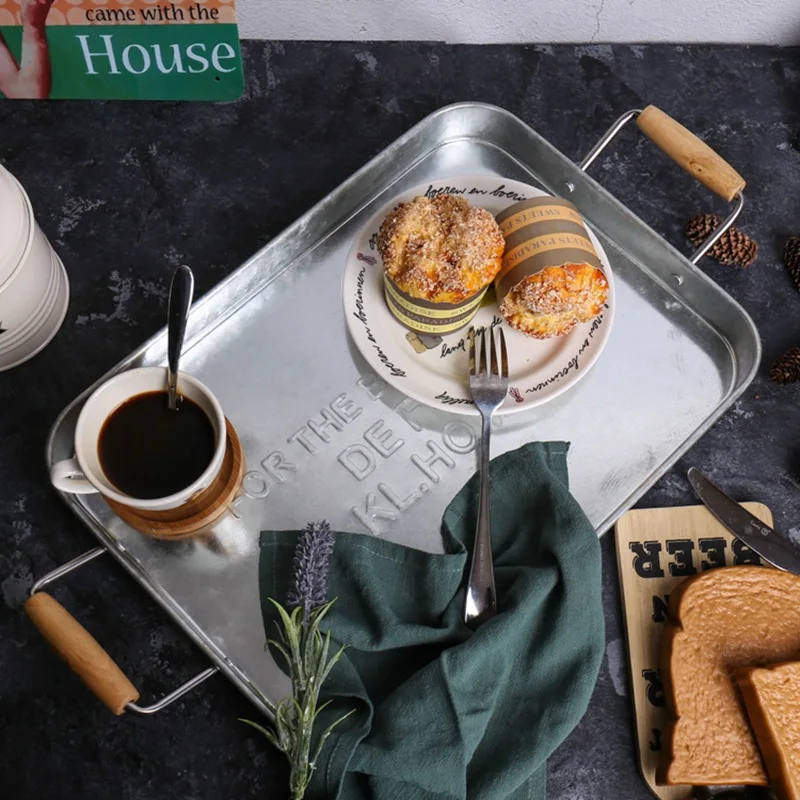 

Wrought Iron Thickened Handle Tray Baking Bread Snacks Home Storage Tableware Tray
