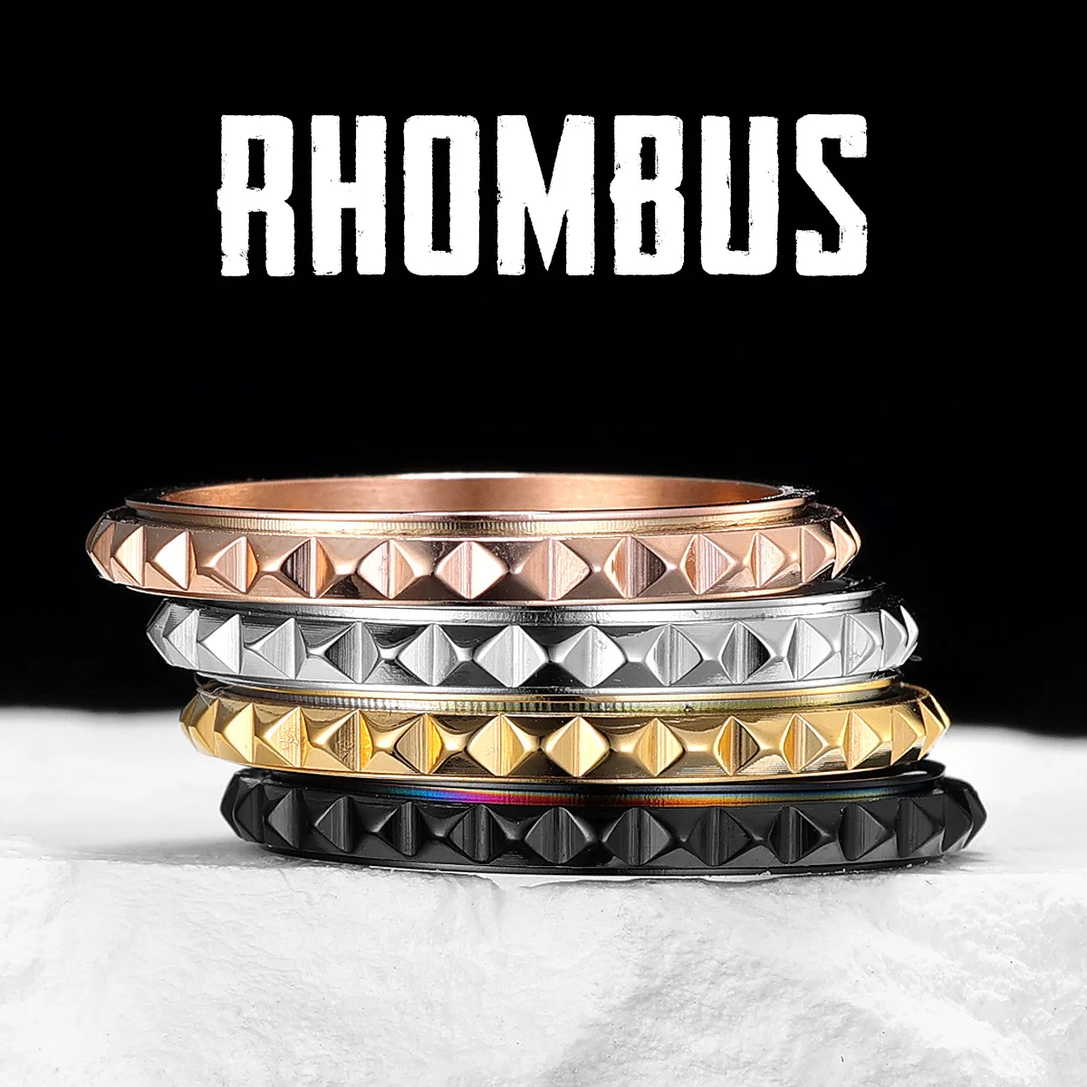 Rhombus Geometry Fidget Spinner Stainless Steel Men Rings Punk New In For Male Women Fashion Jewelry Creativity Gift Wholesale