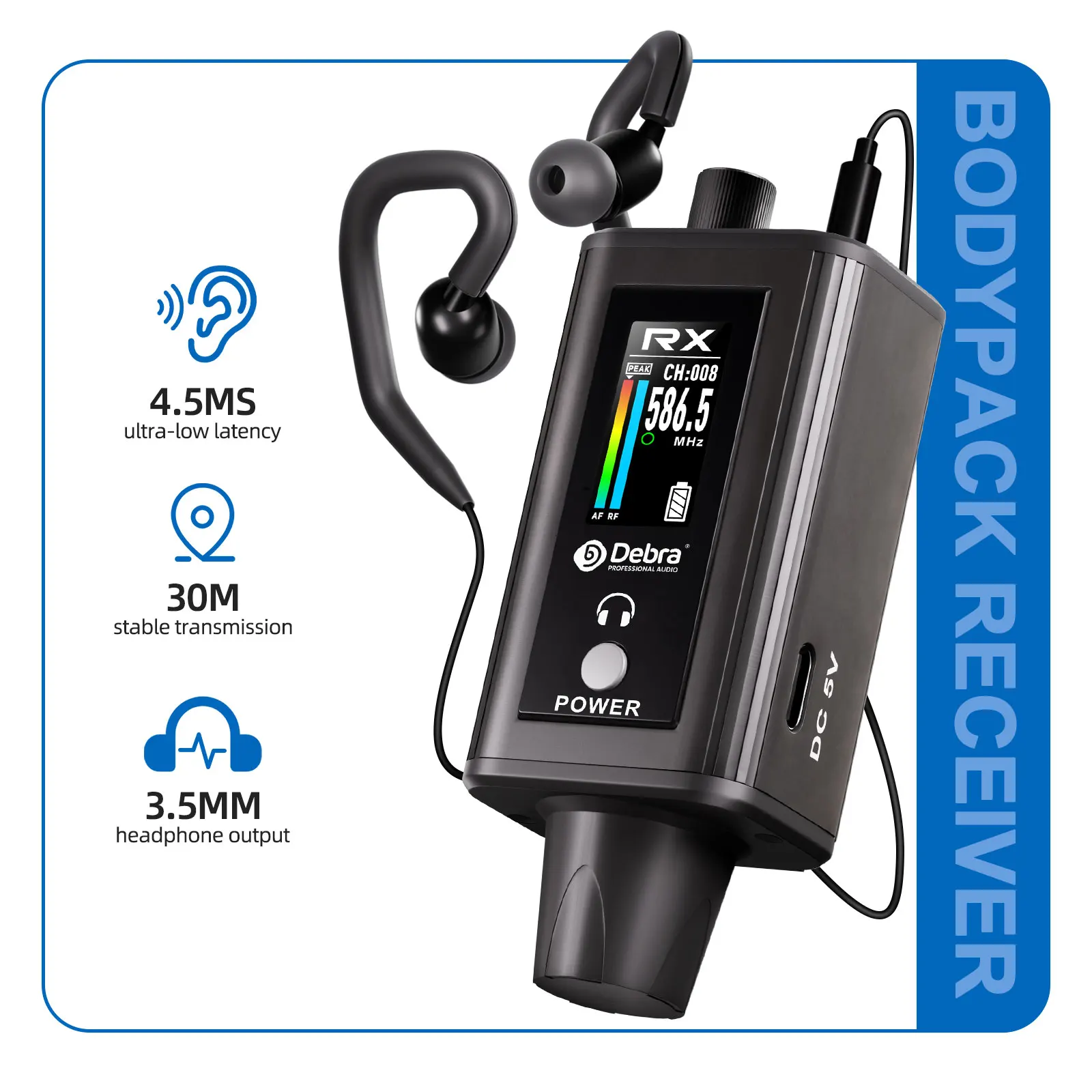نظام مراقبة لاسلكي داخل الأذن من Debra EMX-1، نظام أدوات لاسلكي محمول قابل لإعادة الشحن UHF للكنيسة والمؤتمرات