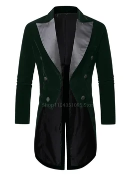 Black Velvet Tailcoat Suit Jacket Male Double Breasted Wedding Groom Tuxedo Peak Lapel Blazer Men Party Stage Prom Costume 3