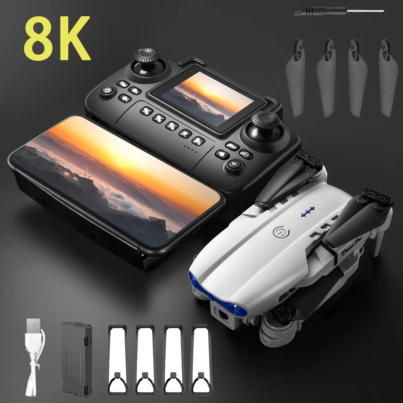 새롭게 업그레이드된 드론 E88 Pro 4K 듀얼 카메라 HD 항공 촬영 드론, 화면이 있는 접이식 쿼드콥터 RC 장난감, 어린이 남자아이 선물