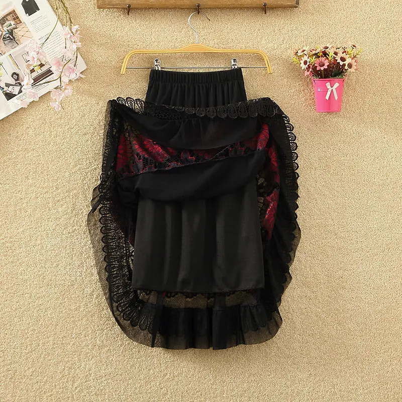 Summer Fashion Embroidered Hollow Out  Women's Mesh Half Length Skirt with Elastic Waist Lady Large Swing Skirt